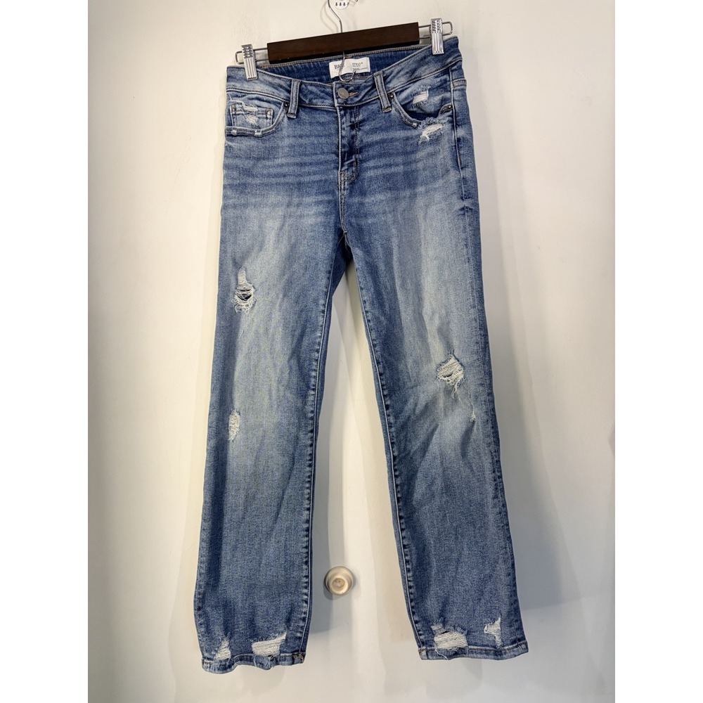 BKE Stella Jeans Womens 27x28 Mid Rise Distressed Cropped Straight Blue Denim